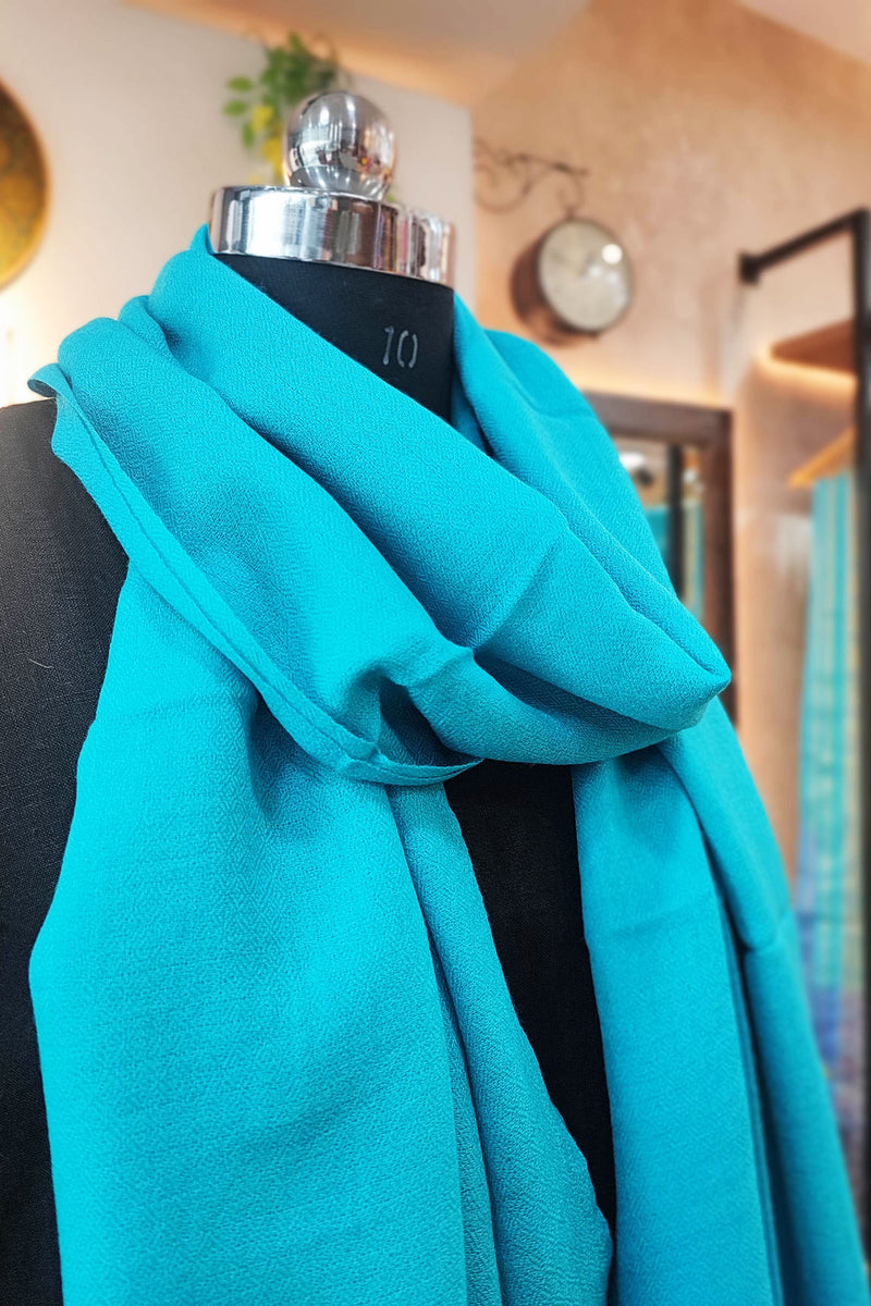 Cyan Plain Fine Wool Pashmina Stole
