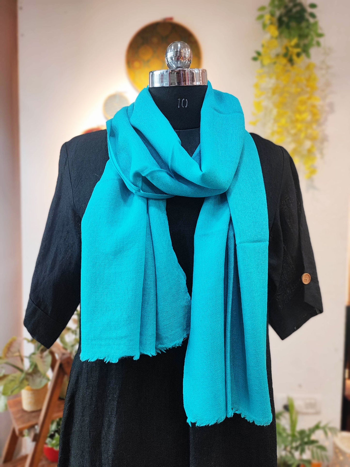 Cyan Plain Fine Wool Pashmina Stole