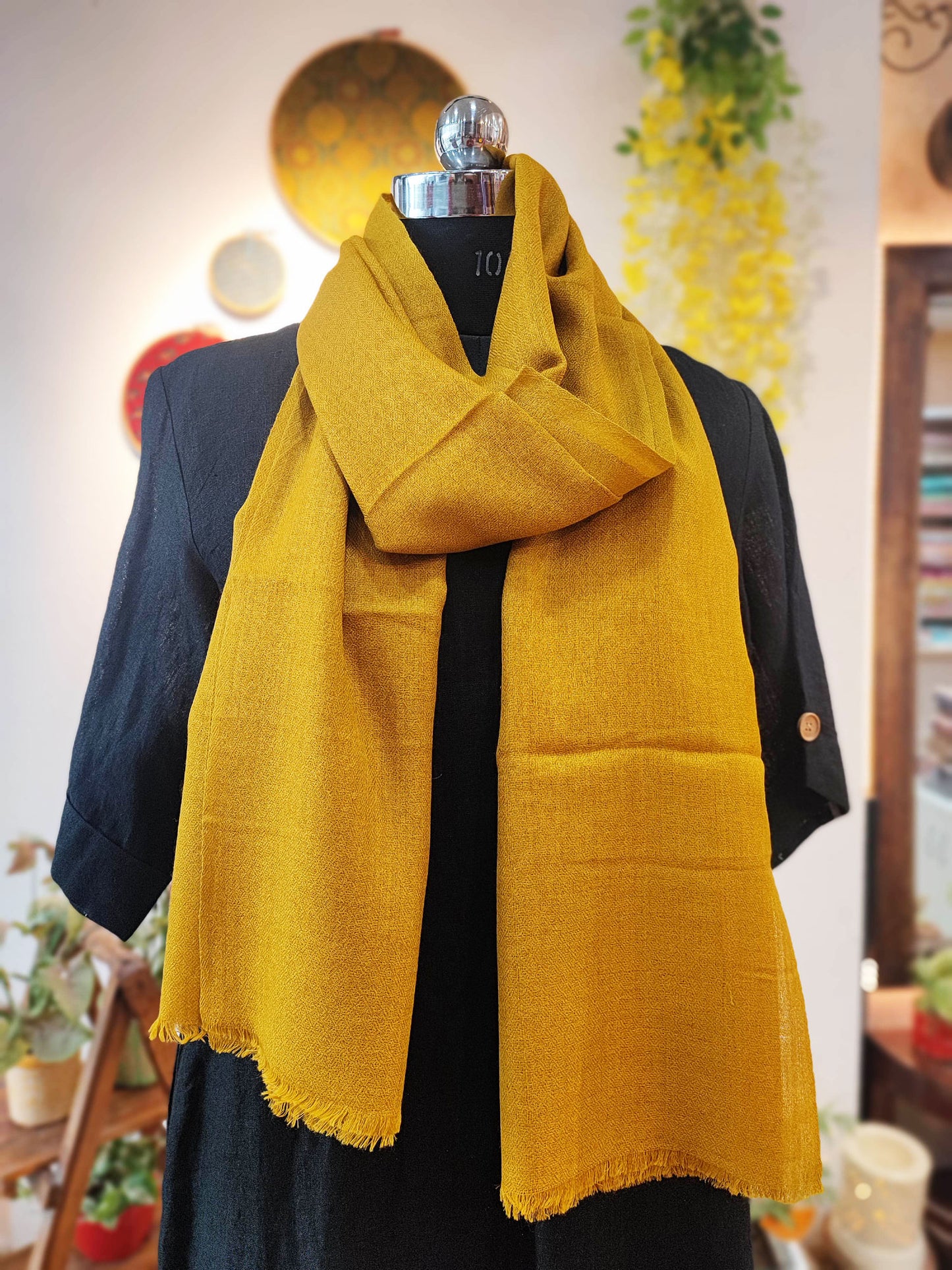 Mustard Plain Fine Wool Pashmina Stole