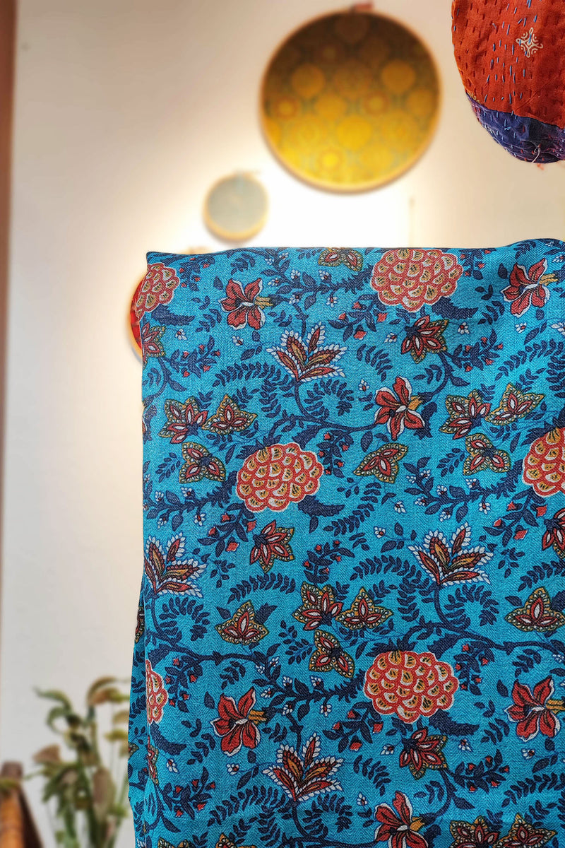 Electric Sky Blue Pure Pashmina Printed Silk Suit