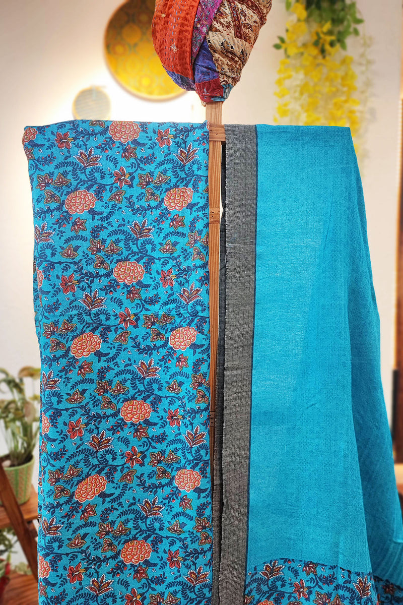 Electric Sky Blue Pure Pashmina Printed Silk Suit