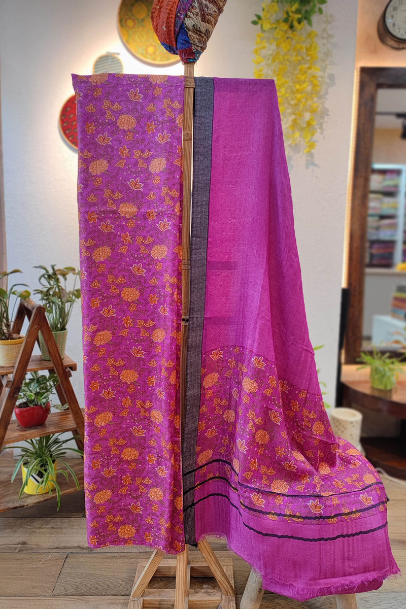 Magenta Pure Pashmina Printed Silk Suit