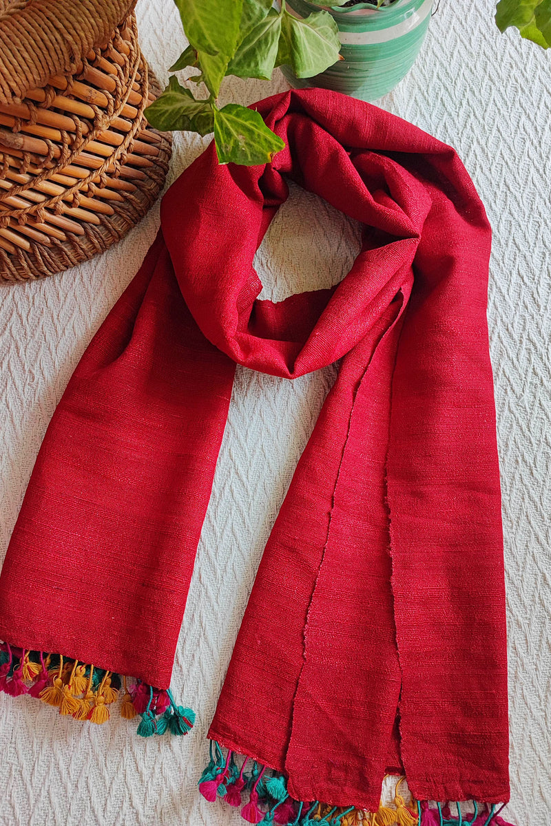 Scarlet Pure Wool Woven Handloom Stole