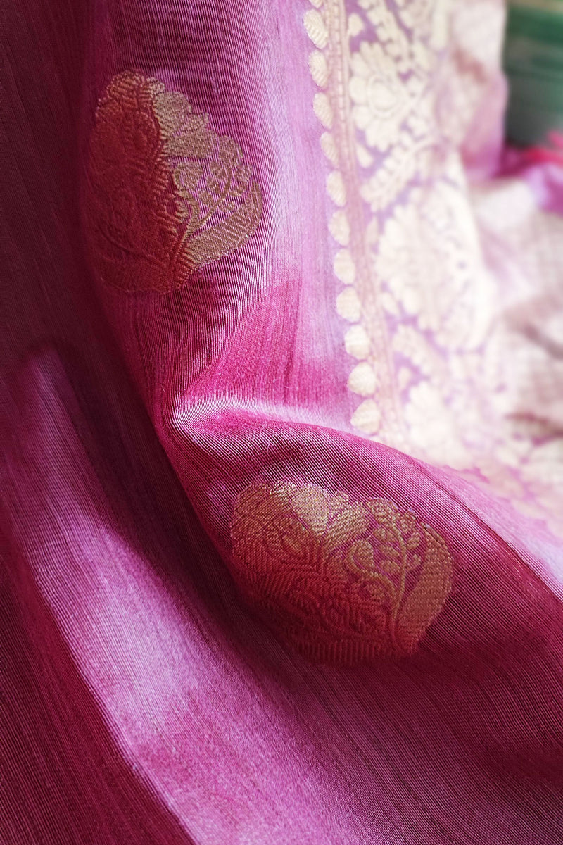 Deep Pink Handloom Silk Saree with Zari Work and Border