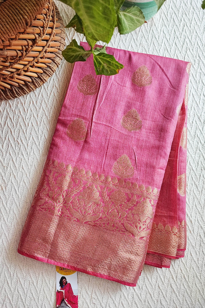 Deep Pink Handloom Silk Saree with Zari Work and Border