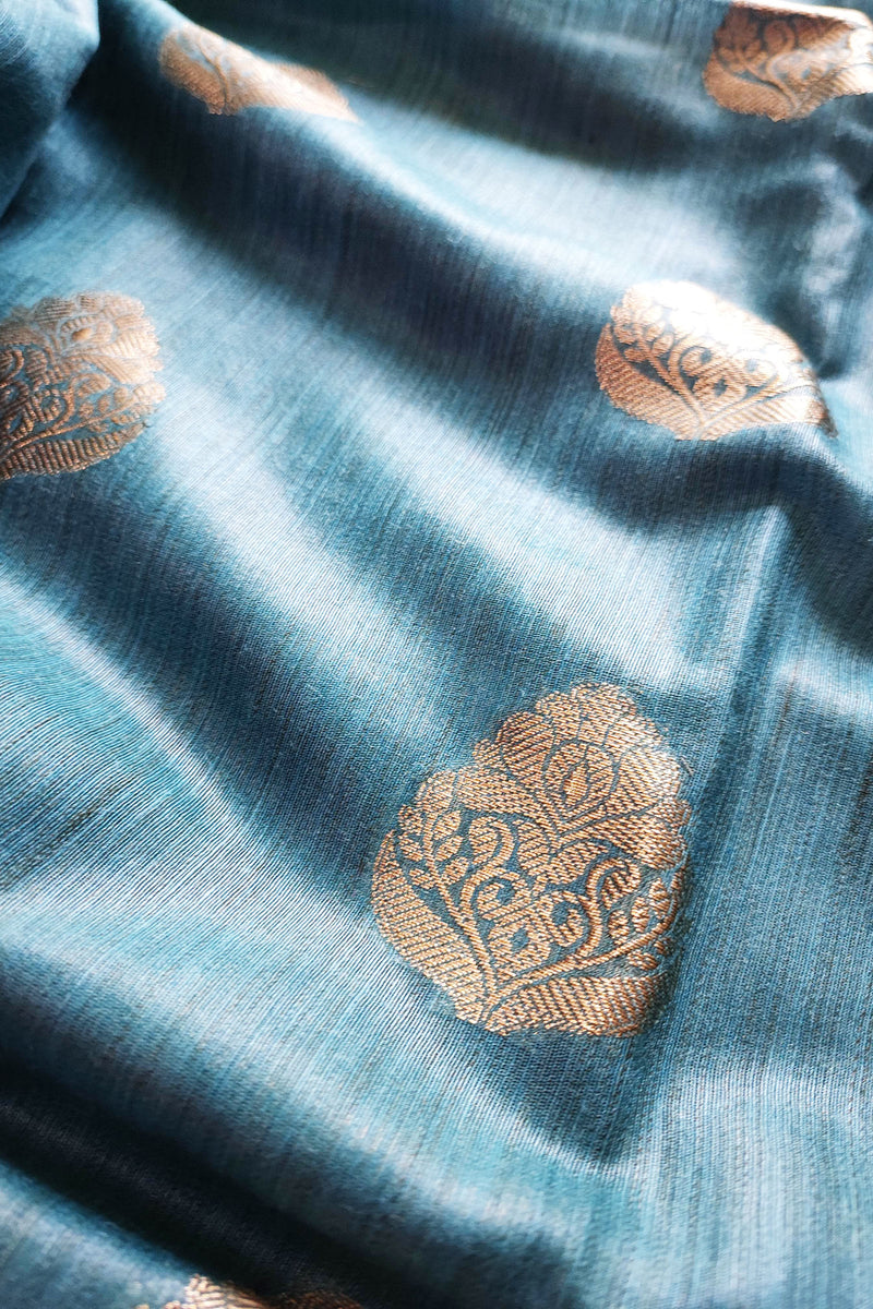 Firozi Handloom Silk Saree with Zari Work and Border