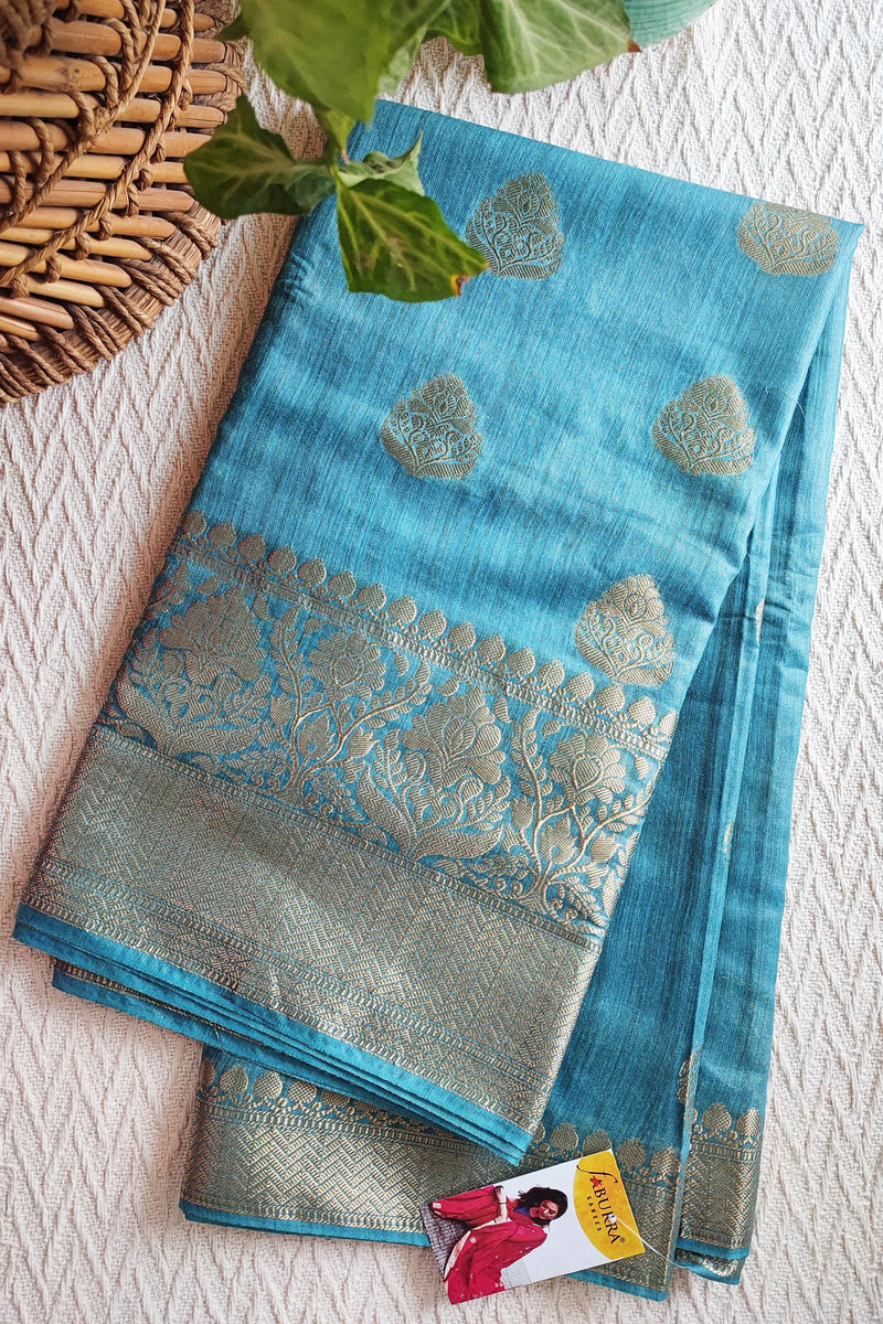 Firozi Handloom Silk Saree with Zari Work and Border