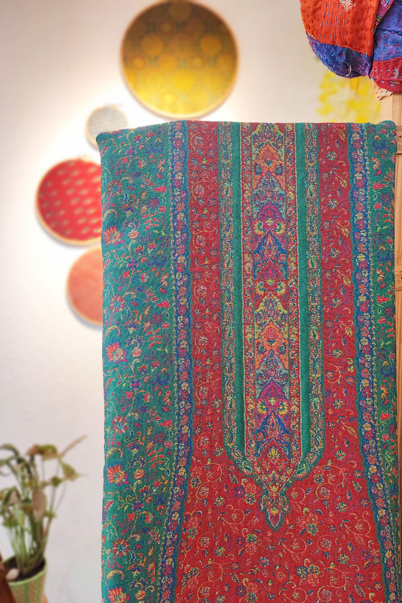 Sea Green Pure Wool Intricately Woven Kurta, Pant, and Shawl Set