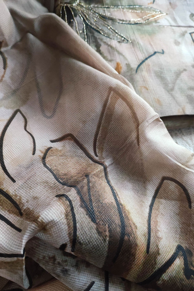 Flowy Semi-Crepe Suit with Digital Print and Light Zari Work