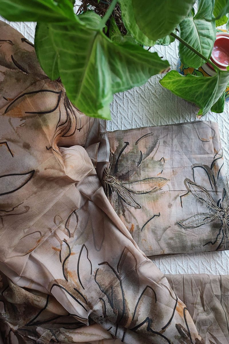 Flowy Semi-Crepe Suit with Digital Print and Light Zari Work