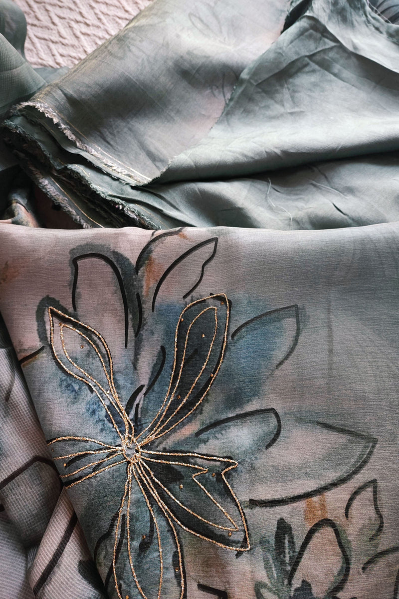 Flowy Semi-Crepe Suit with Digital Print and Light Zari Work