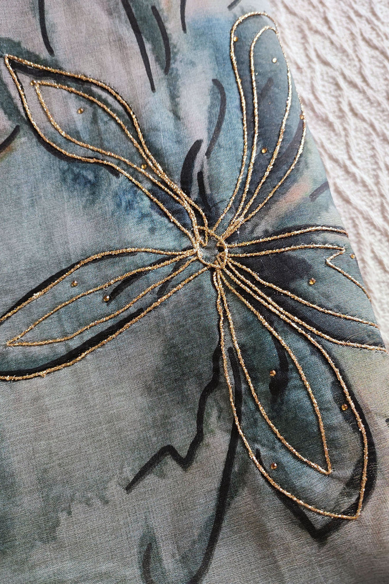 Flowy Semi-Crepe Suit with Digital Print and Light Zari Work