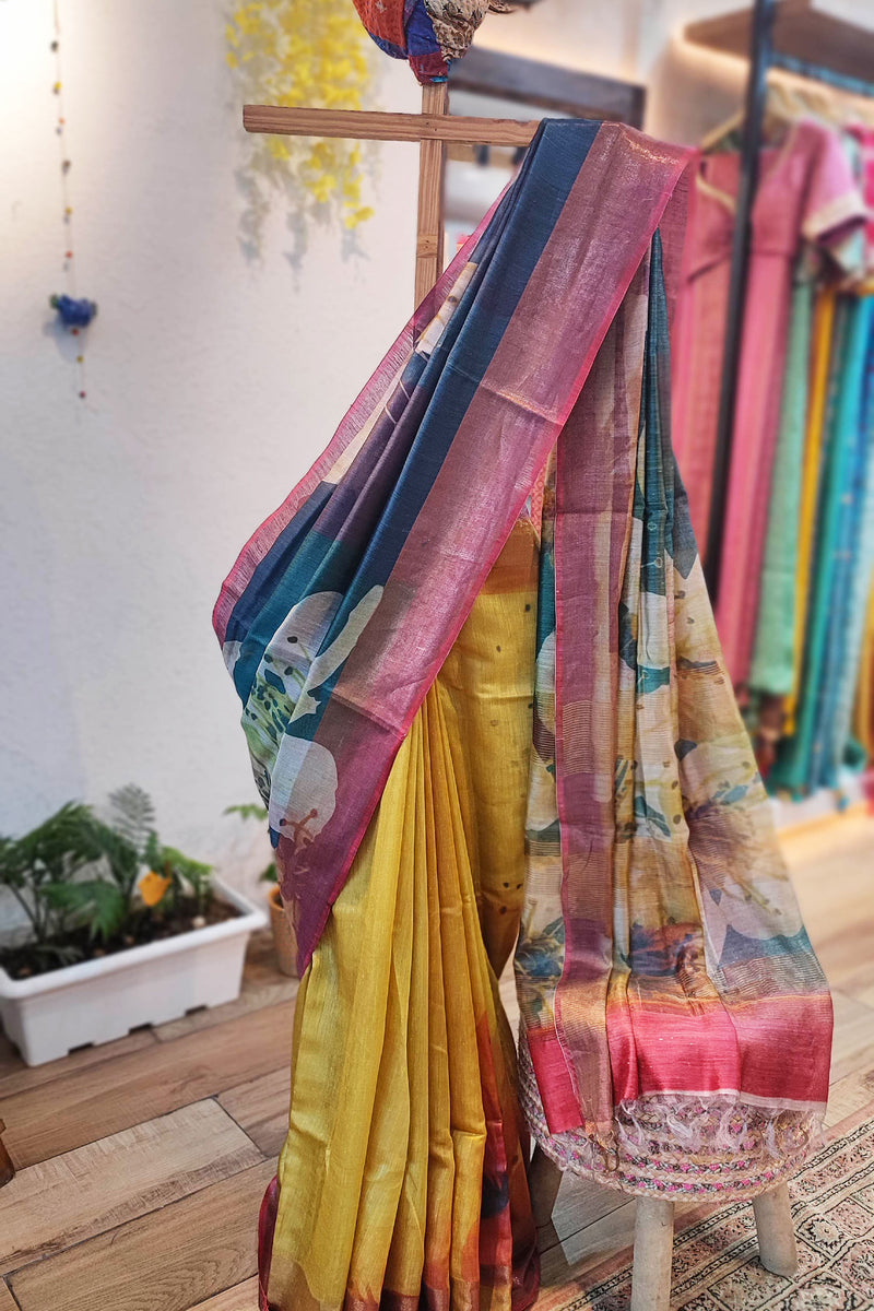 Designer Digital Print Moonga Silk Saree