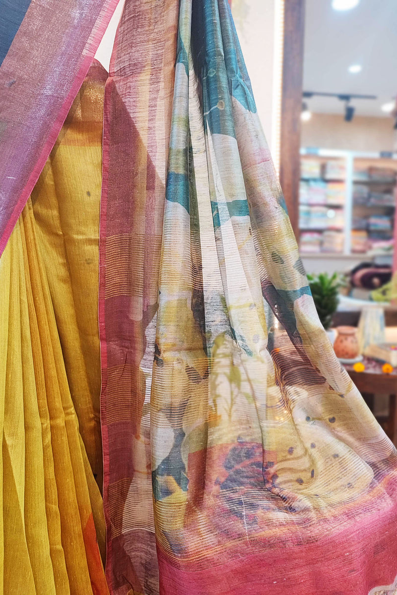 Designer Digital Print Moonga Silk Saree