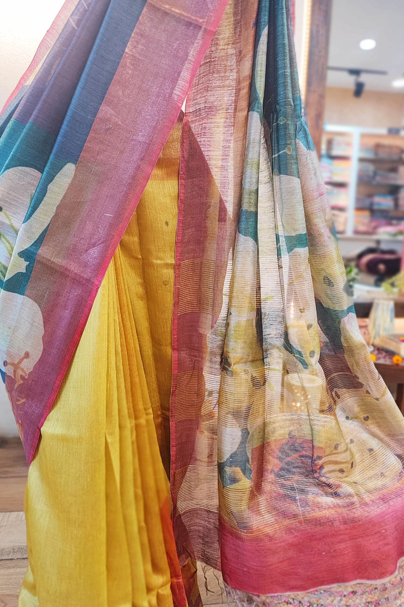 Designer Digital Print Moonga Silk Saree