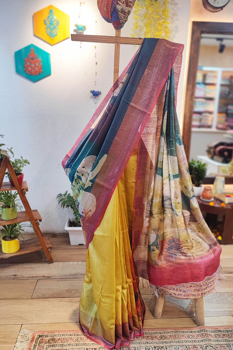 Designer Digital Print Moonga Silk Saree