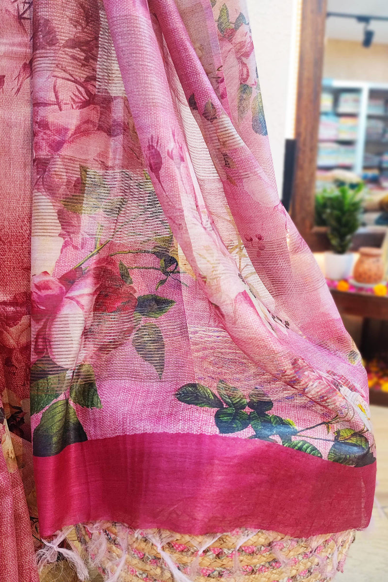 Designer Digital Print Moonga Silk Saree