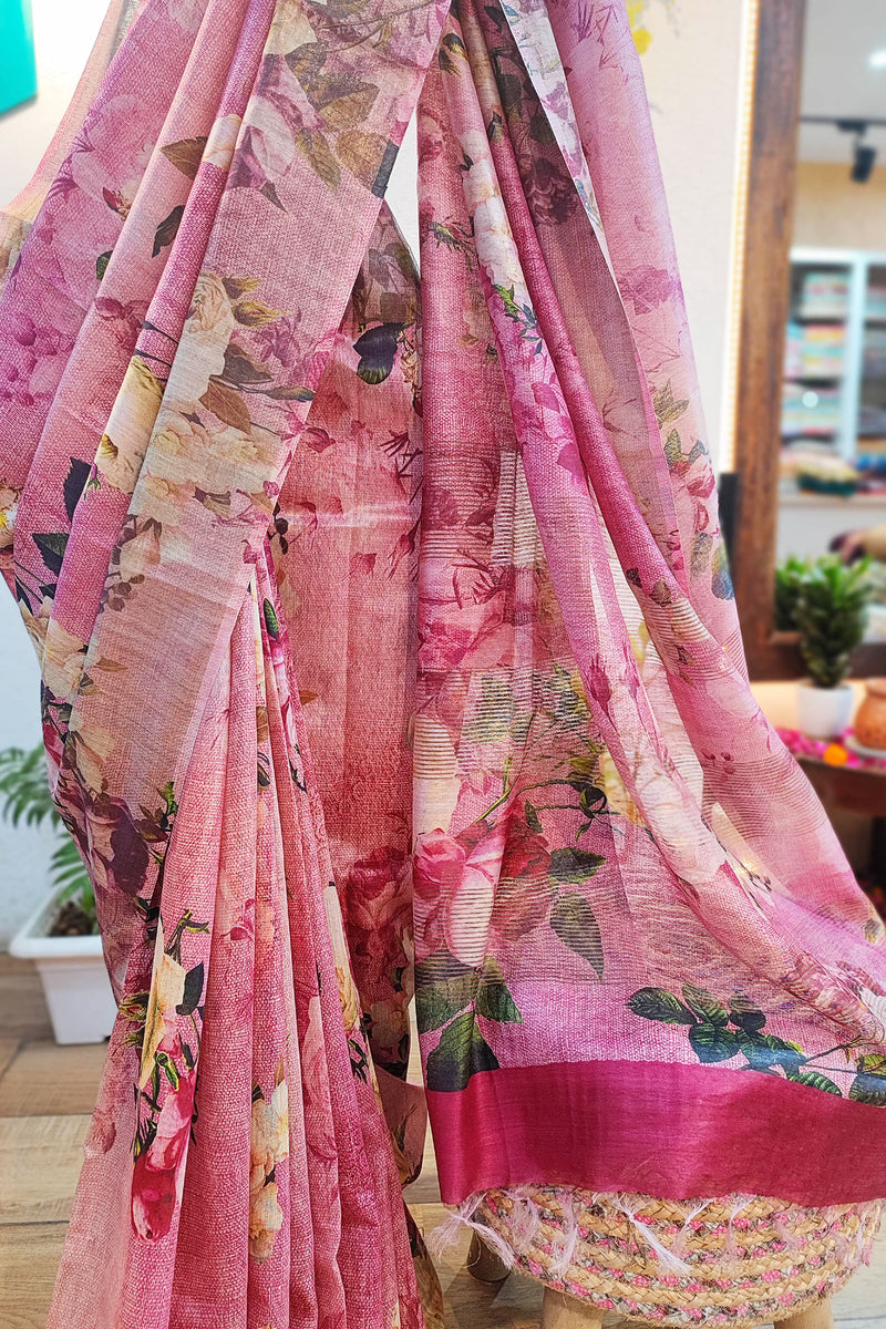 Designer Digital Print Moonga Silk Saree