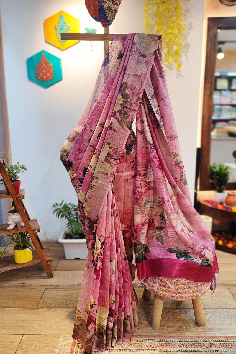 Designer Digital Print Moonga Silk Saree