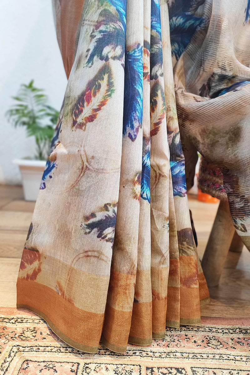 Designer Digital Print Moonga Silk Saree