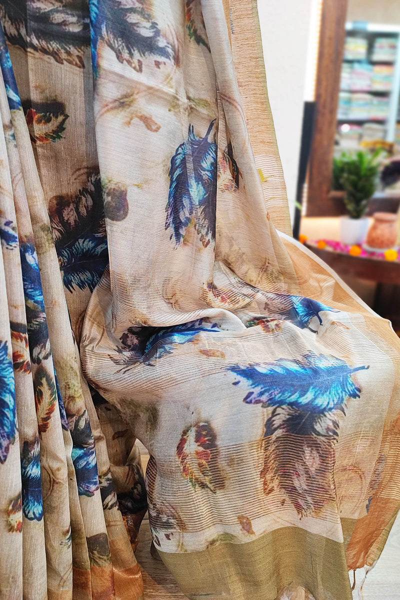 Designer Digital Print Moonga Silk Saree