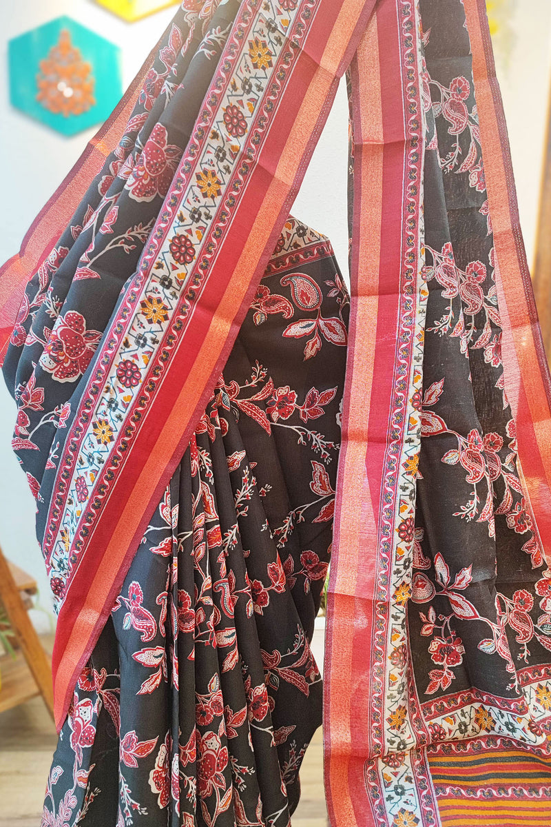 Mulberry Printed Silk Saree