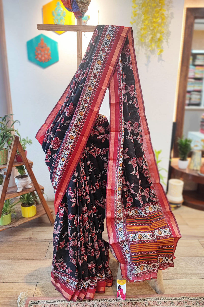Mulberry Printed Silk Saree