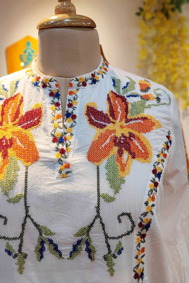 White Mulmul Cotton Full Sleeve Dress Cum Kurta