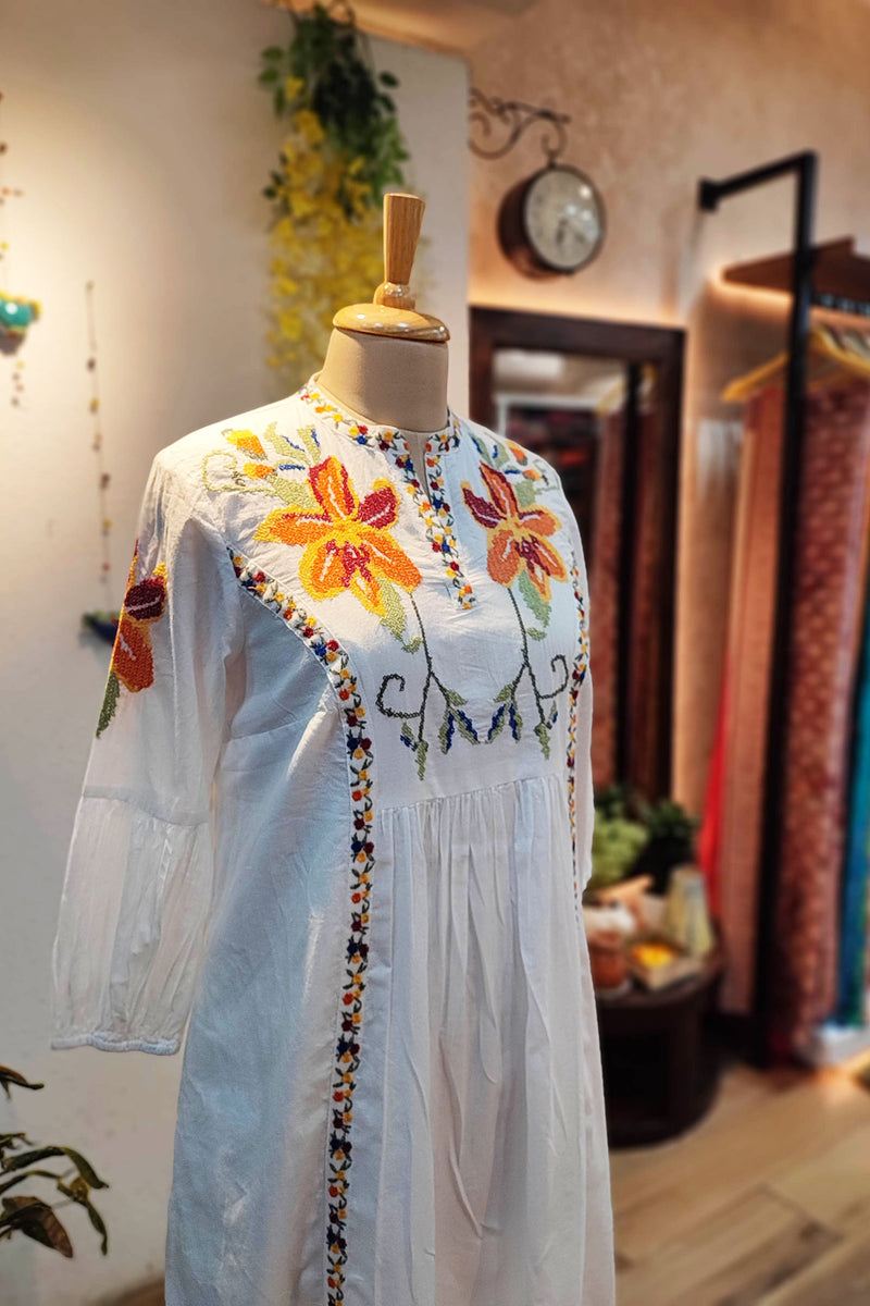 White Mulmul Cotton Full Sleeve Dress Cum Kurta