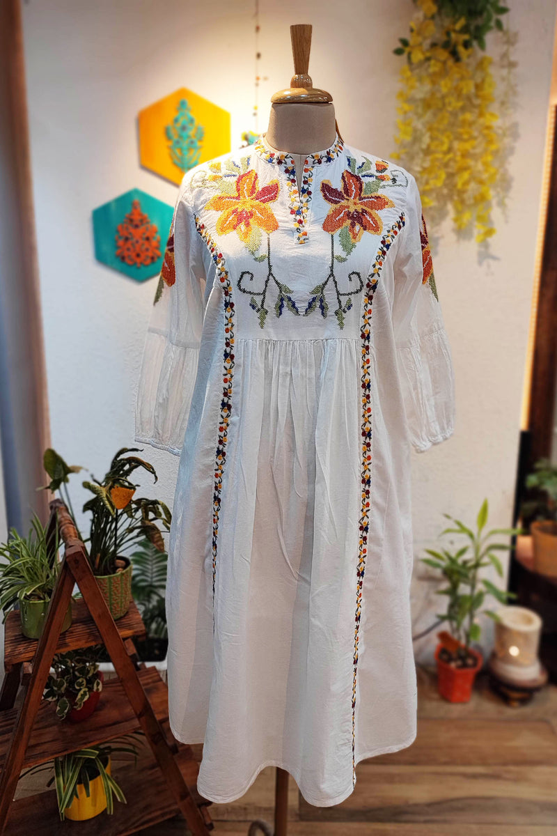 White Mulmul Cotton Full Sleeve Dress Cum Kurta