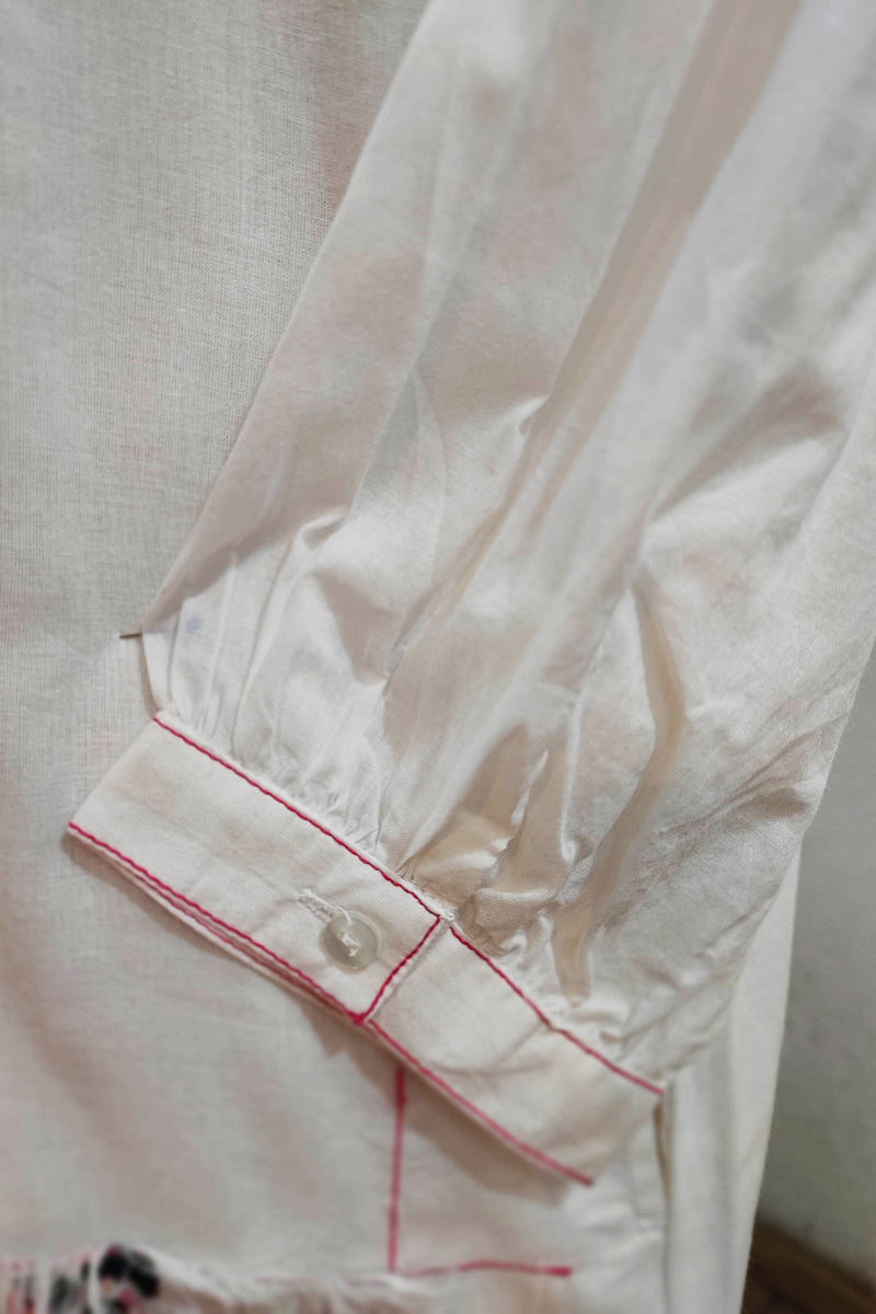 White Mulmul Cotton Full Sleeve Patchwork Dress Cum Kurta