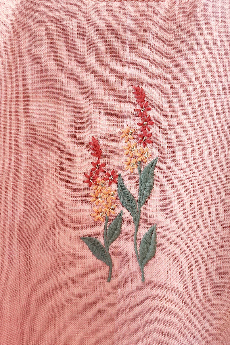 Peach Pure Linen Kurta with Embroidery