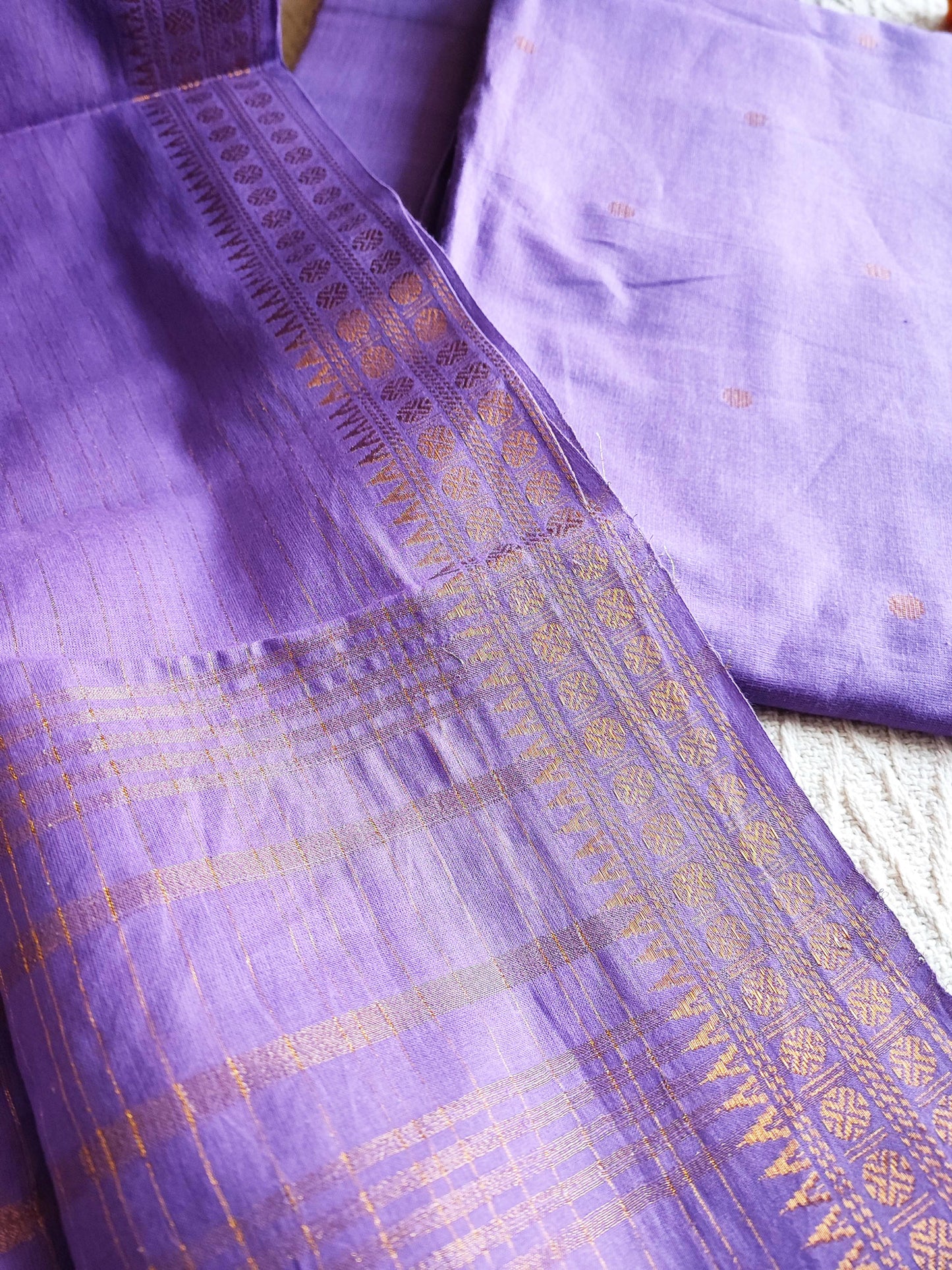 Lilac Handloom Pure Cotton Suit with Buta Weave