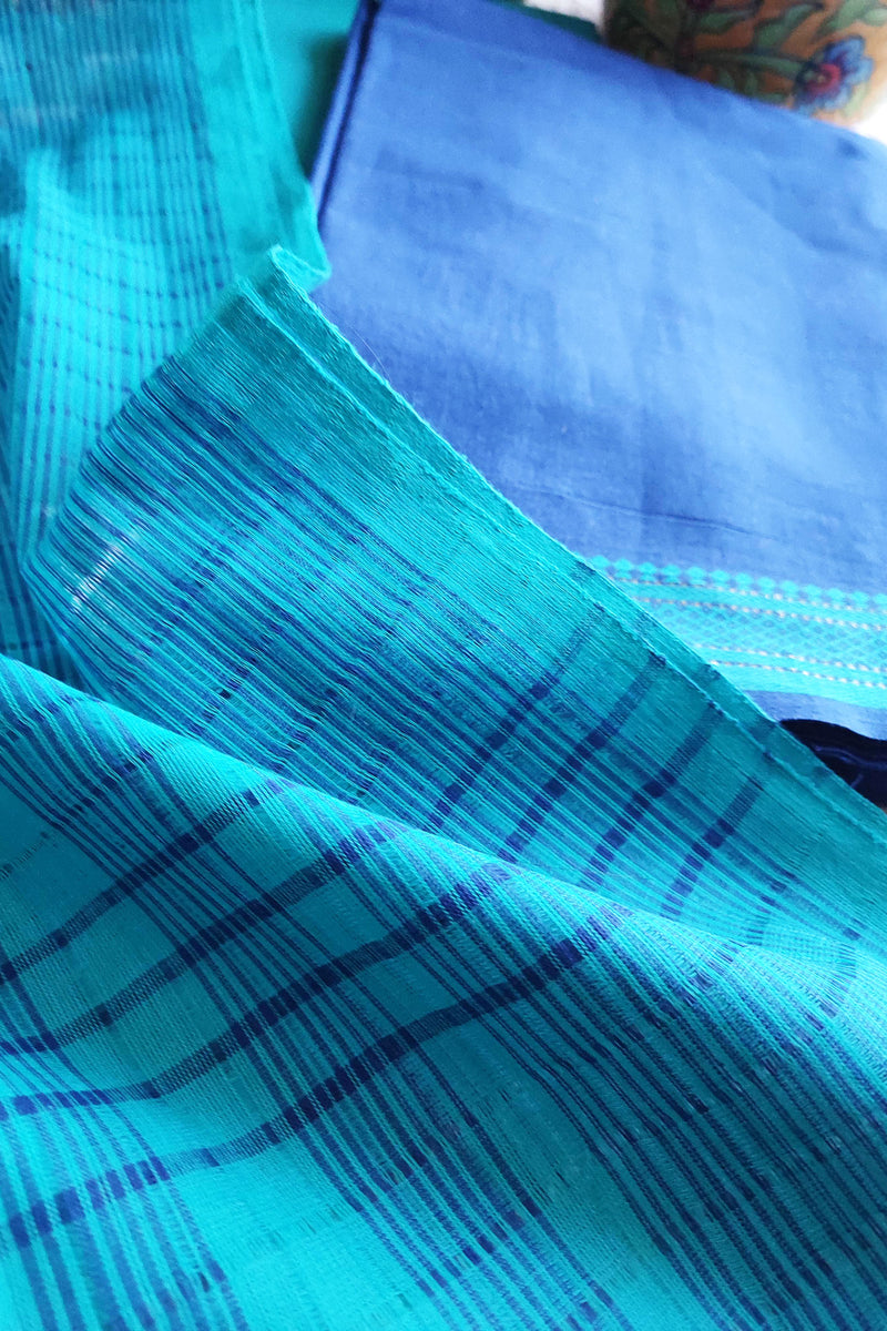 Cyan & Dodger Blue Handloom Pure Cotton Suit with Buta Weave