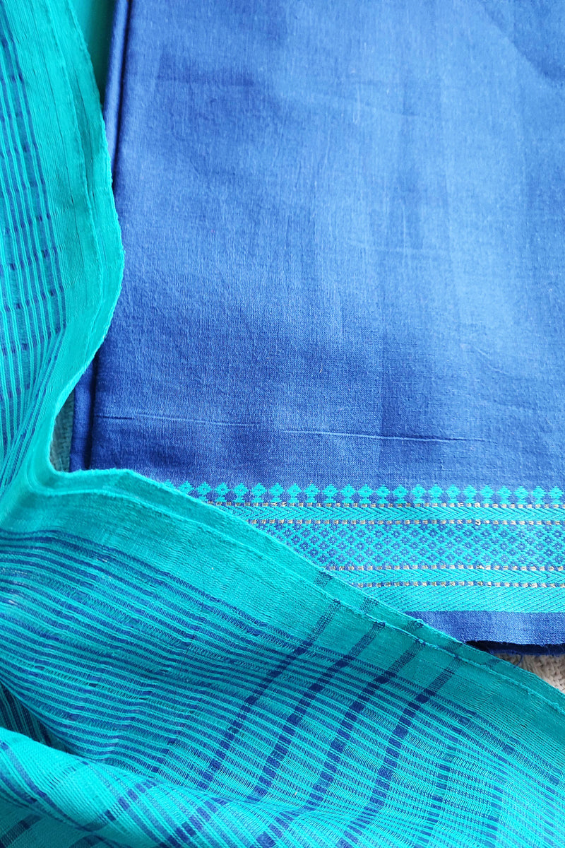 Cyan & Dodger Blue Handloom Pure Cotton Suit with Buta Weave