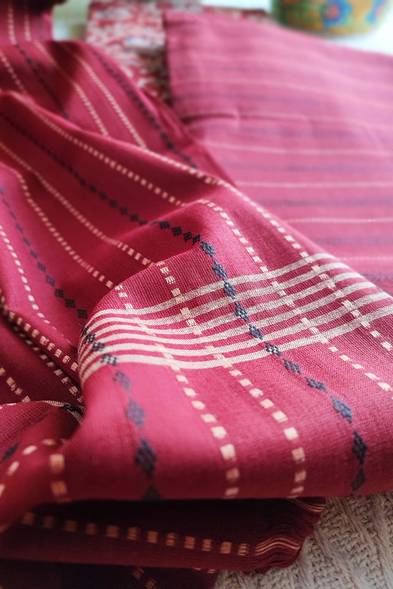 Handloom Pure Cotton Self Weaving Suit Set With Kalamkari Pants