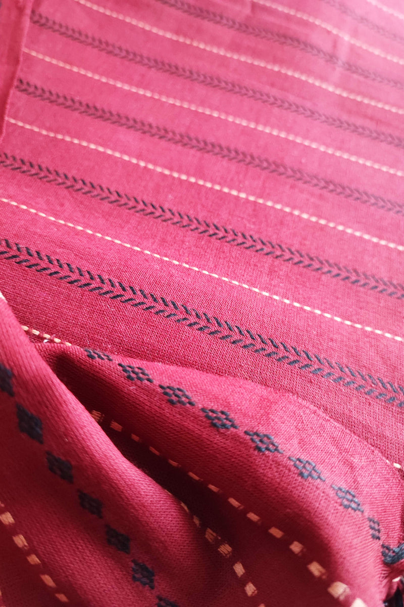 Handloom Pure Cotton Self Weaving Suit Set With Kalamkari Pants