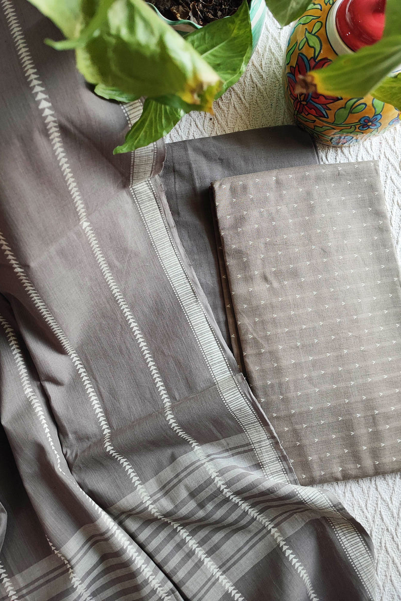 Trout Handloom Pure Cotton Suit with Buta Weave