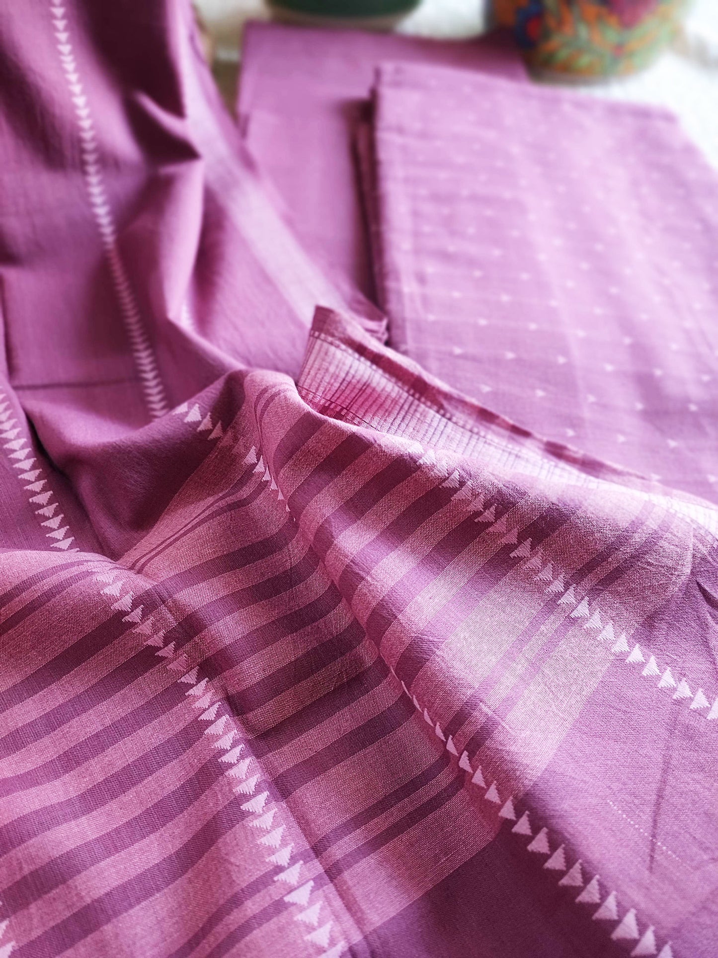 Orchid Handloom Pure Cotton Suit with Buta Weave