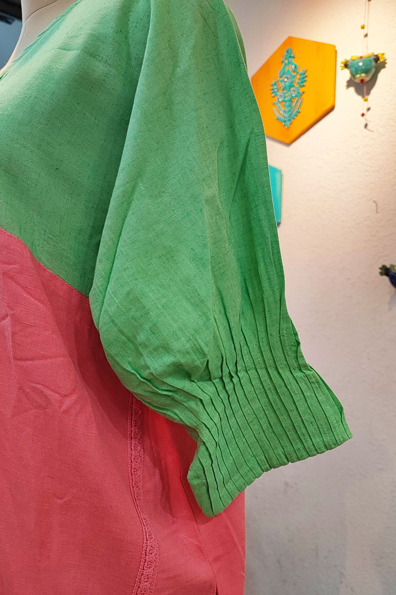 Designer Tricolor High & Low Pure Handloom Cotton Dress