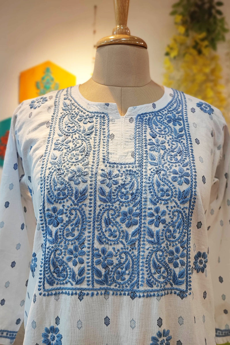 Pure Handloom Cotton Kurta with Lucknowi Embroidery