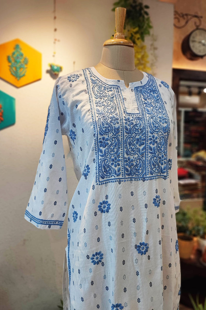 Pure Handloom Cotton Kurta with Lucknowi Embroidery