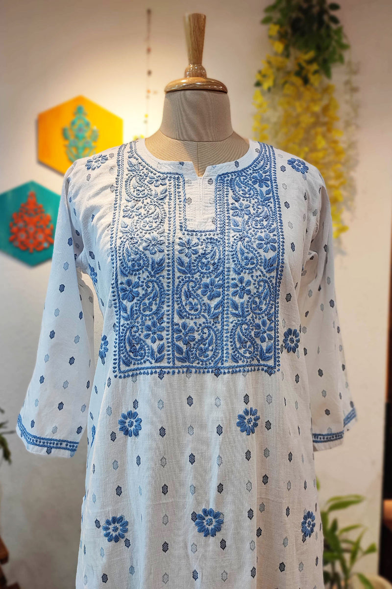 Pure Handloom Cotton Kurta with Lucknowi Embroidery