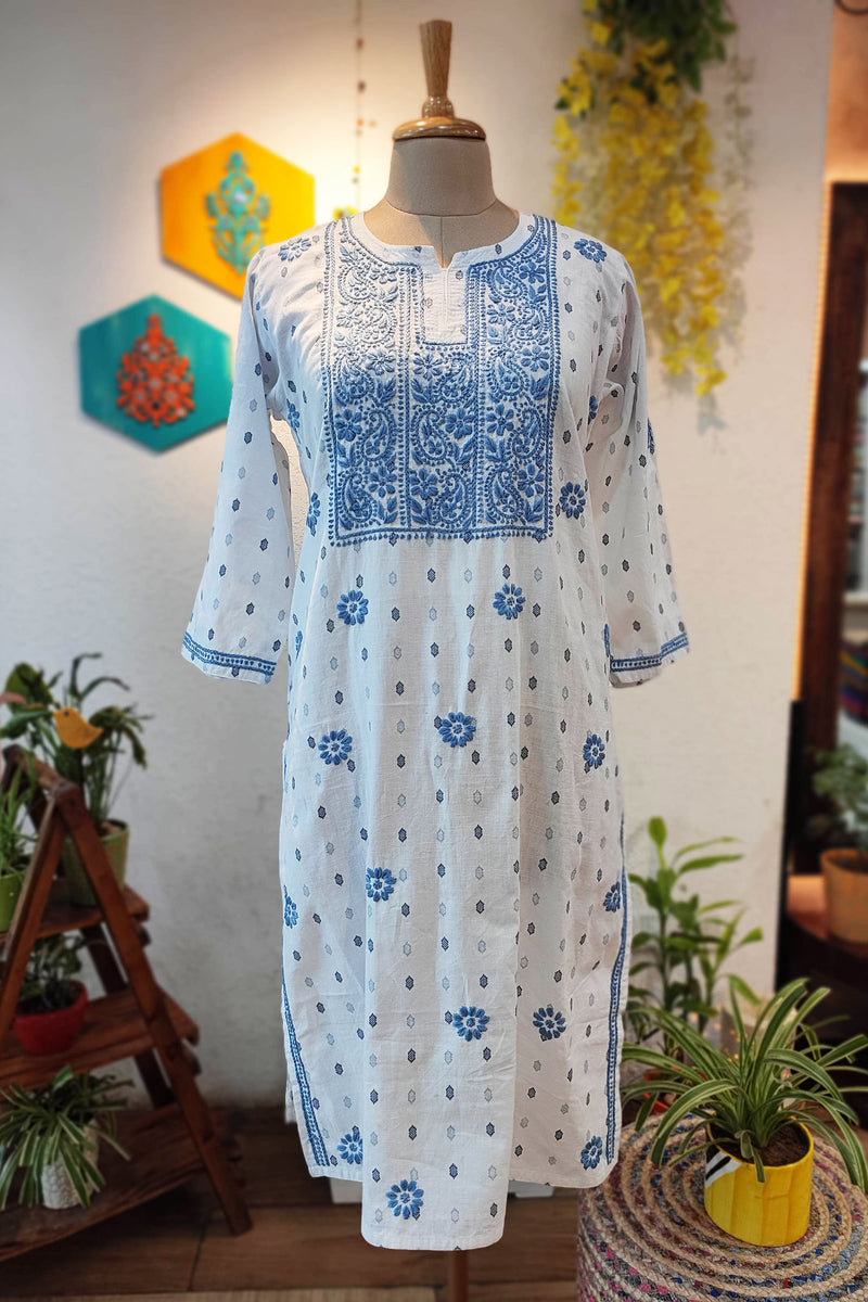 Pure Handloom Cotton Kurta with Lucknowi Embroidery