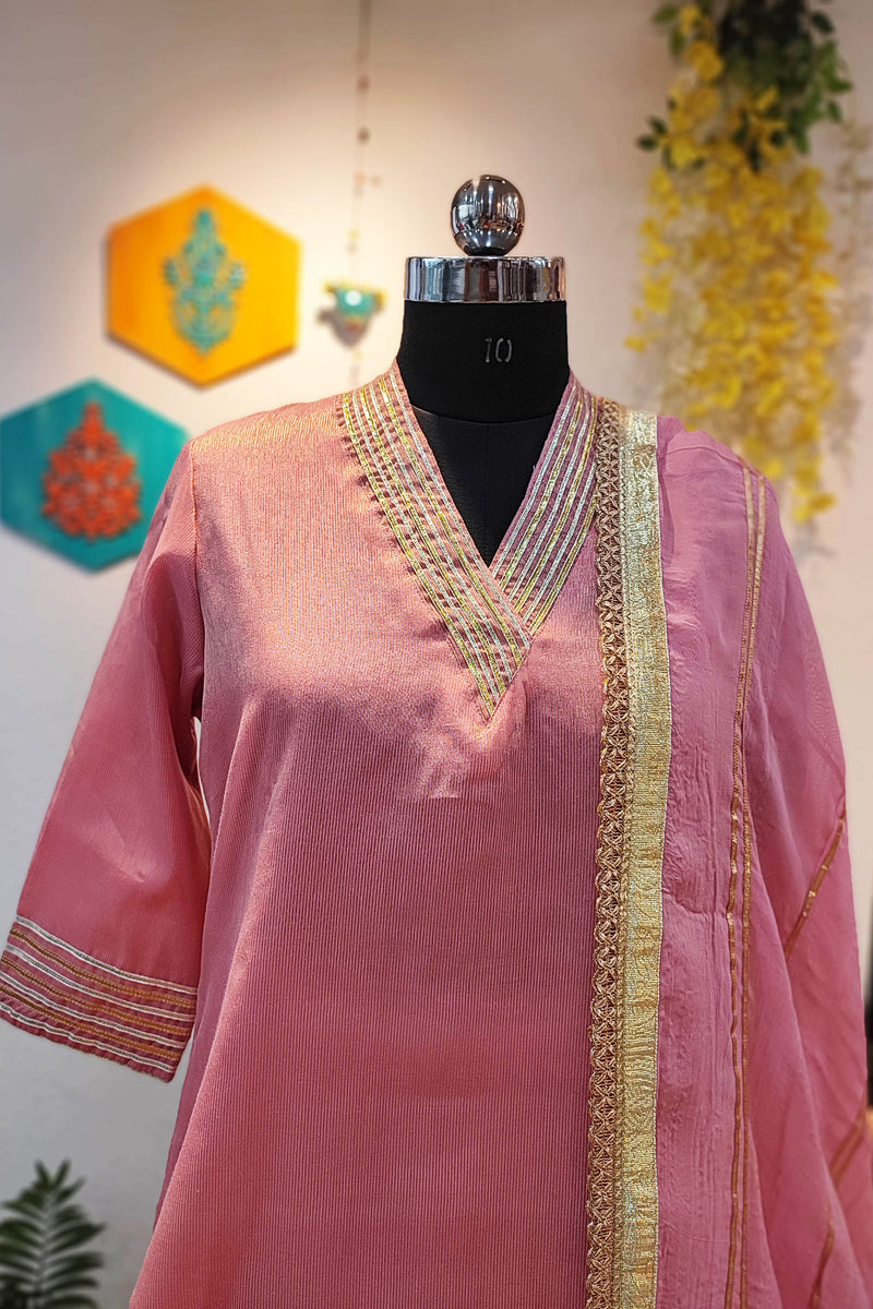 Rogue Pink Chanderi Tissue Kurta and Dupatta and Mul Chanderi Sharara