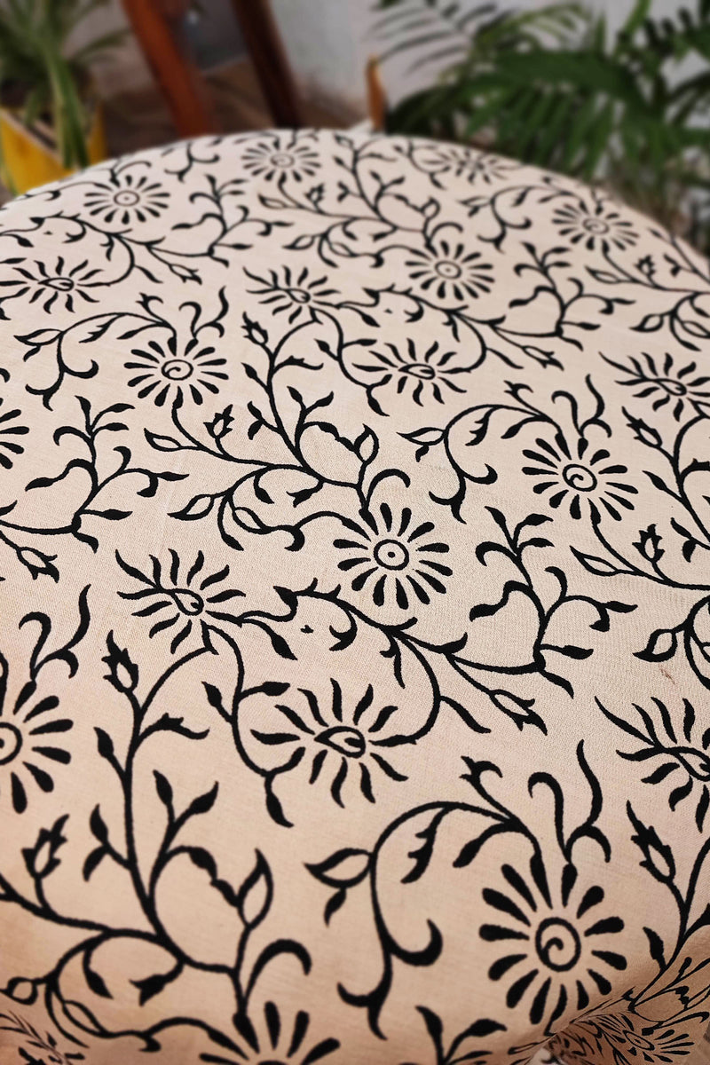 Red & Black Modal Satin Handblock Printed Saree With Running Blouse