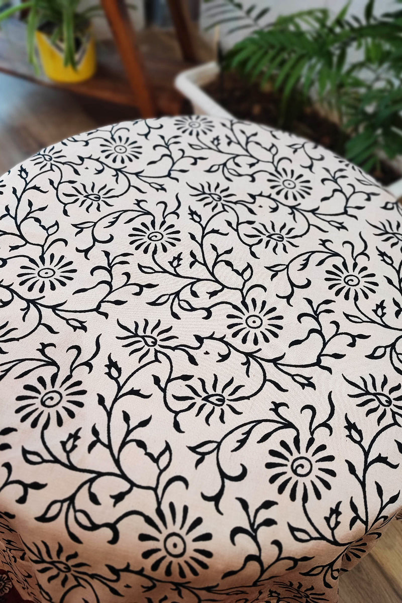 Red, Black & White Modal Satin Handblock Printed Saree With Running Blouse