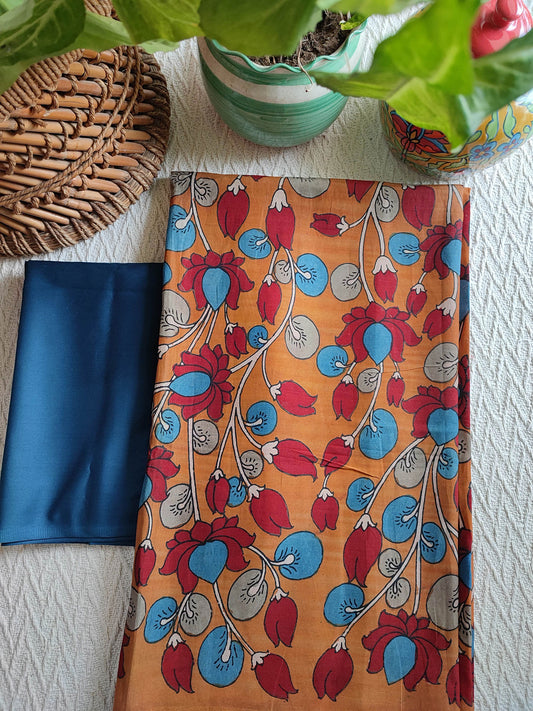 Srikalahasti Kalamkari Marmalade Kurta with Navy Blue Pants Set