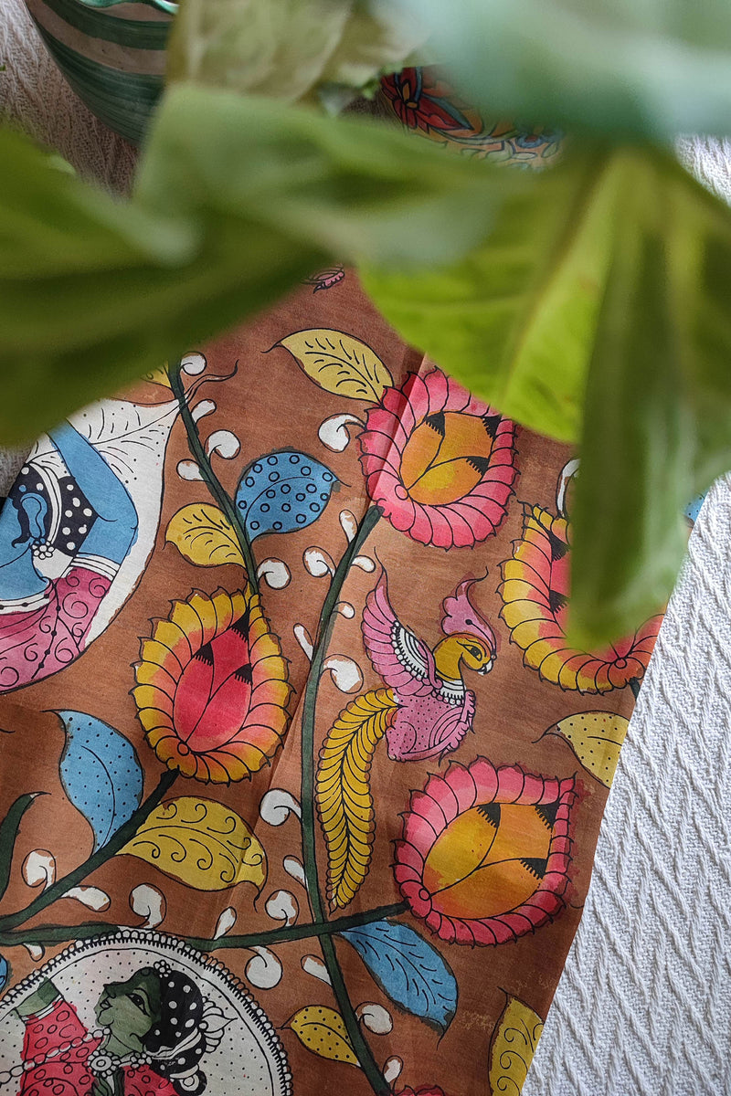 Srikalahasti Kalamkari Ginger Brown Kurta with Bottle Green Pants Set