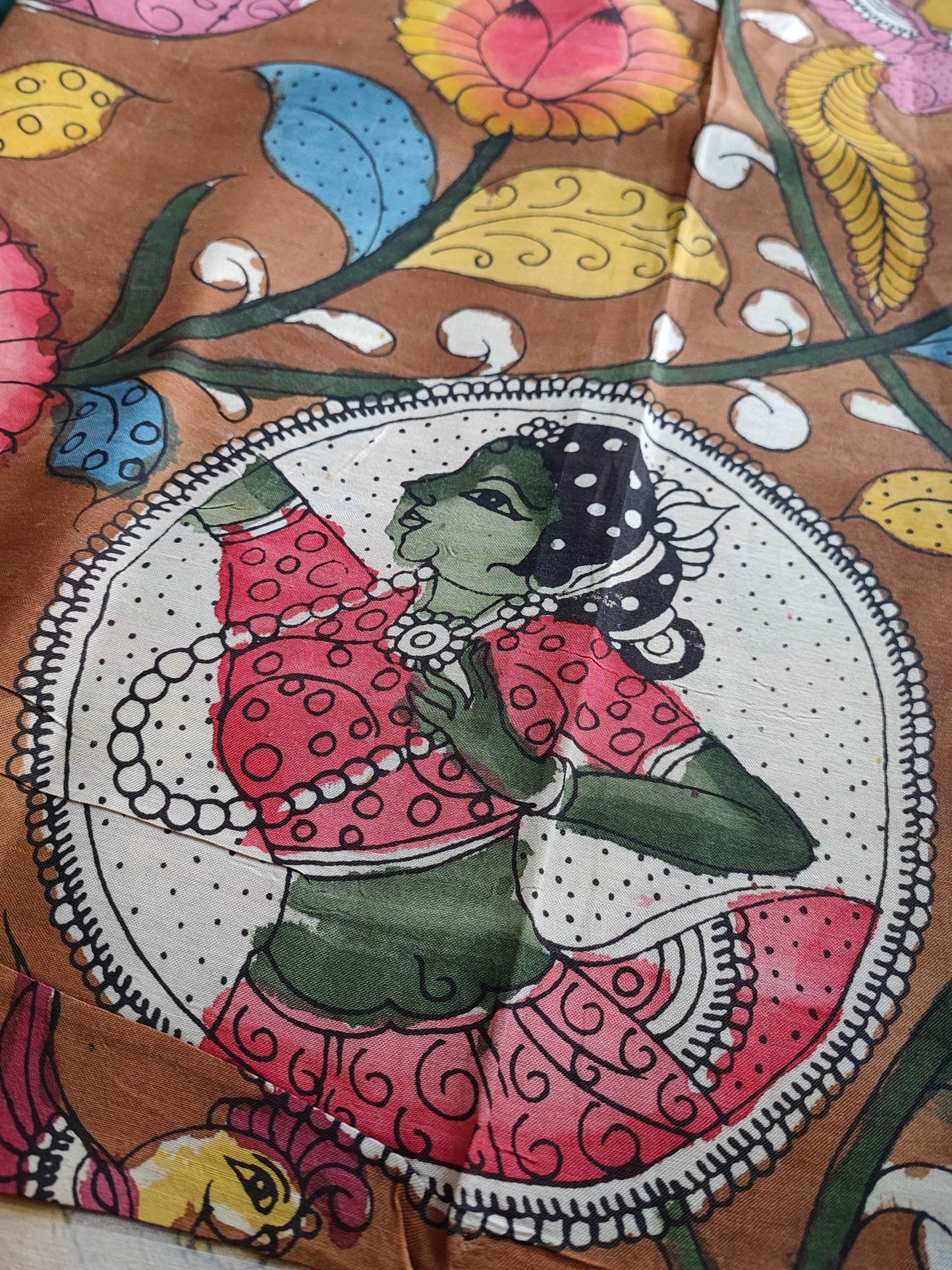 Srikalahasti Kalamkari Ginger Brown Kurta with Bottle Green Pants Set